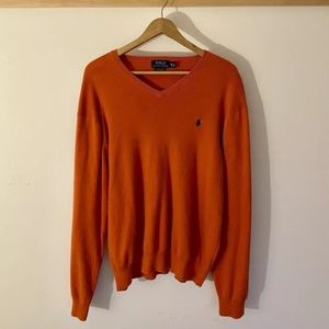 Men’s polo Ralph Lauren orange knit Pima cotton sweater v neck XL